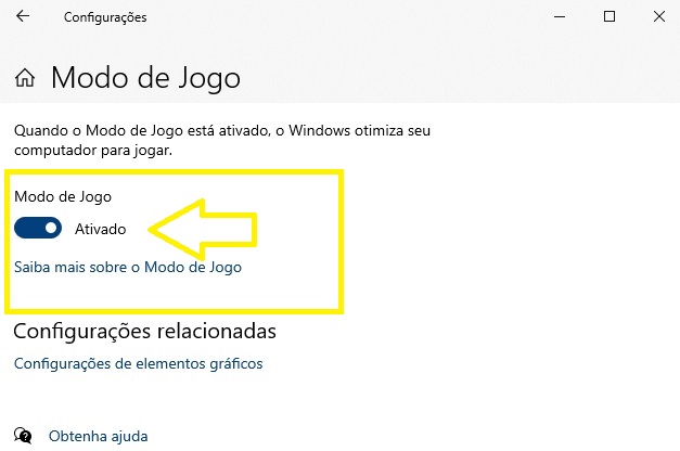 habilitando o modo de jogo no Windows