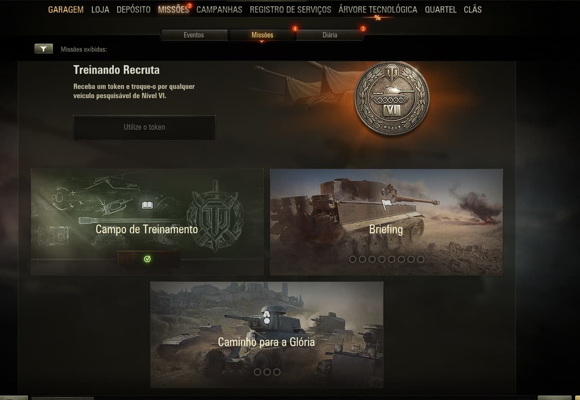 Opções de treinamento em World of Tanks