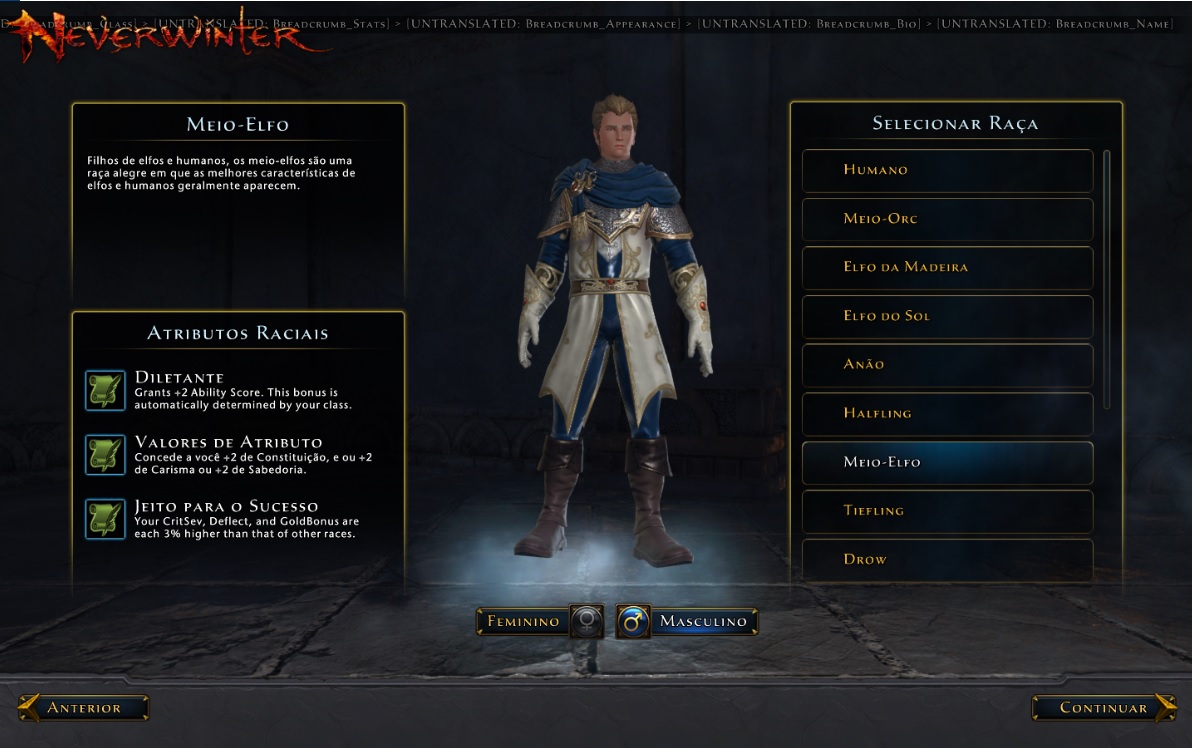 Seleção de personagem em Neverwinter