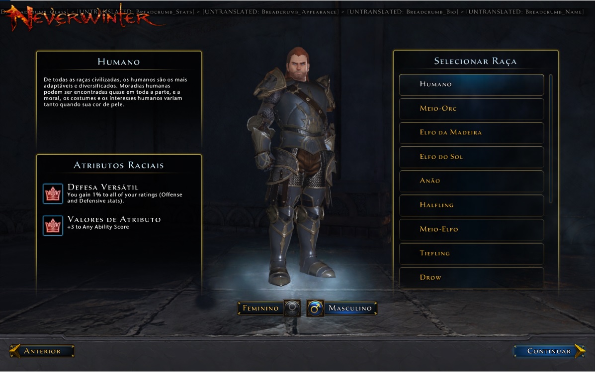 Seleção de personagens em Neverwinter